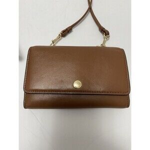 Coach Checkbook Wallet Women's Brown Leather Crossbody Detachable Strap